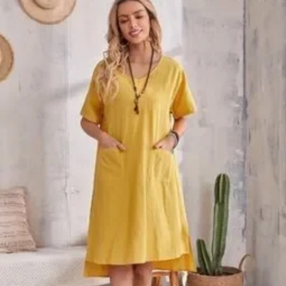 Emery Rose Tunic Dress High Low XL Womens Mustard Yellow  Casual Lightweight